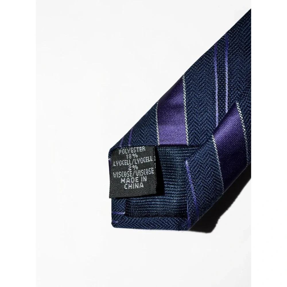 Michael Kors Mens Silk Blend Striped tie Purple Navy Blue Diagonal Stripe Tie